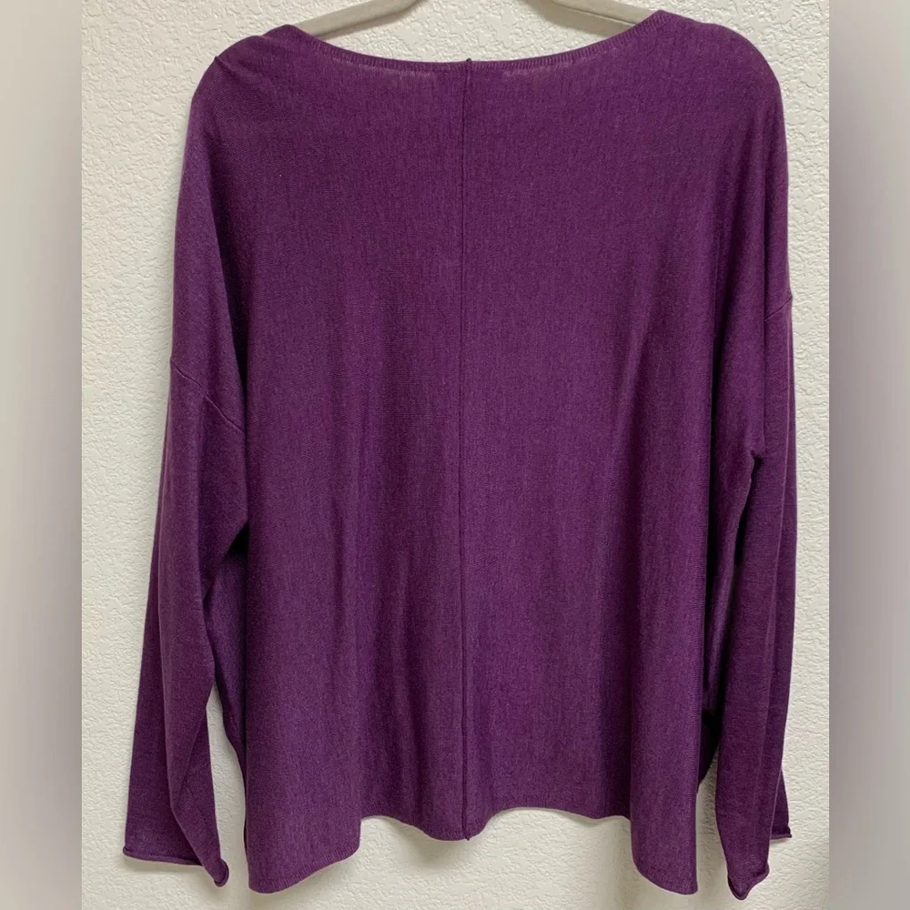 Eileen Fisher Purple Cotton Silk Blend Oversized Sweater Top Sz L Laggenlook - Picture 2 of 10